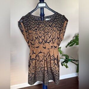 Double Zero Patterned Dress with Faux Leather accents, Size M